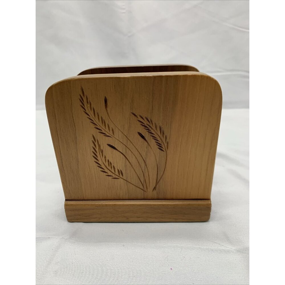 Vintage Wooden Napkin Holder Carved Wheat Design Office Letter Desk Organizer